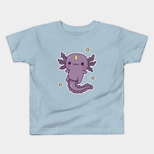 Cute Black Axolotl With Crescent Moon Symbol Kids T-Shirt